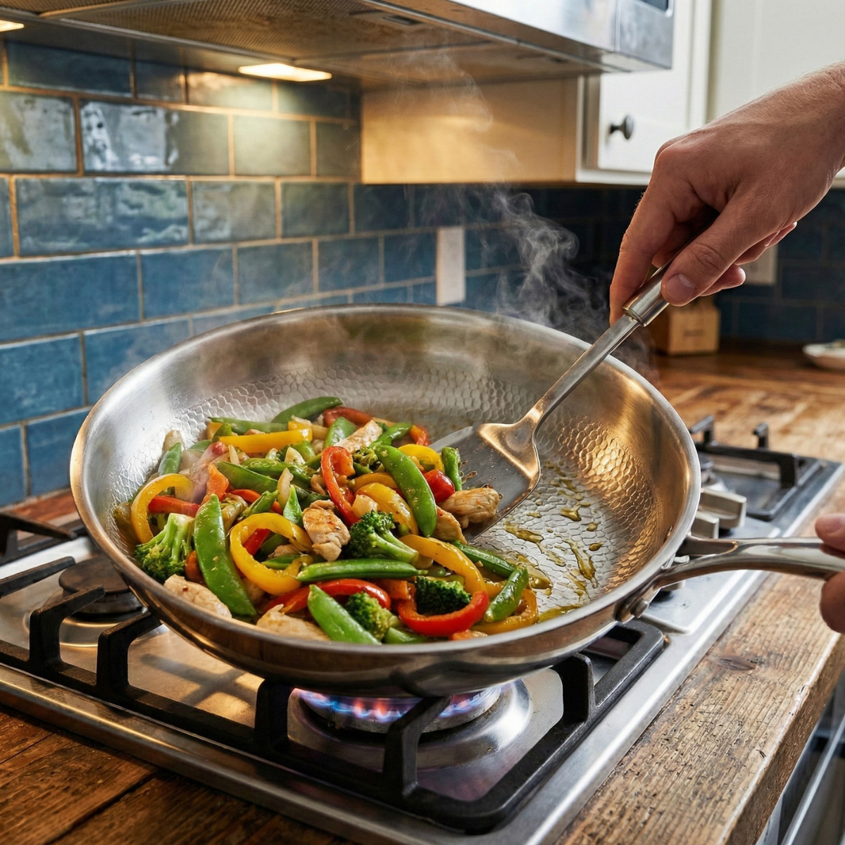 Noggrant hamrad stekpanna i titan