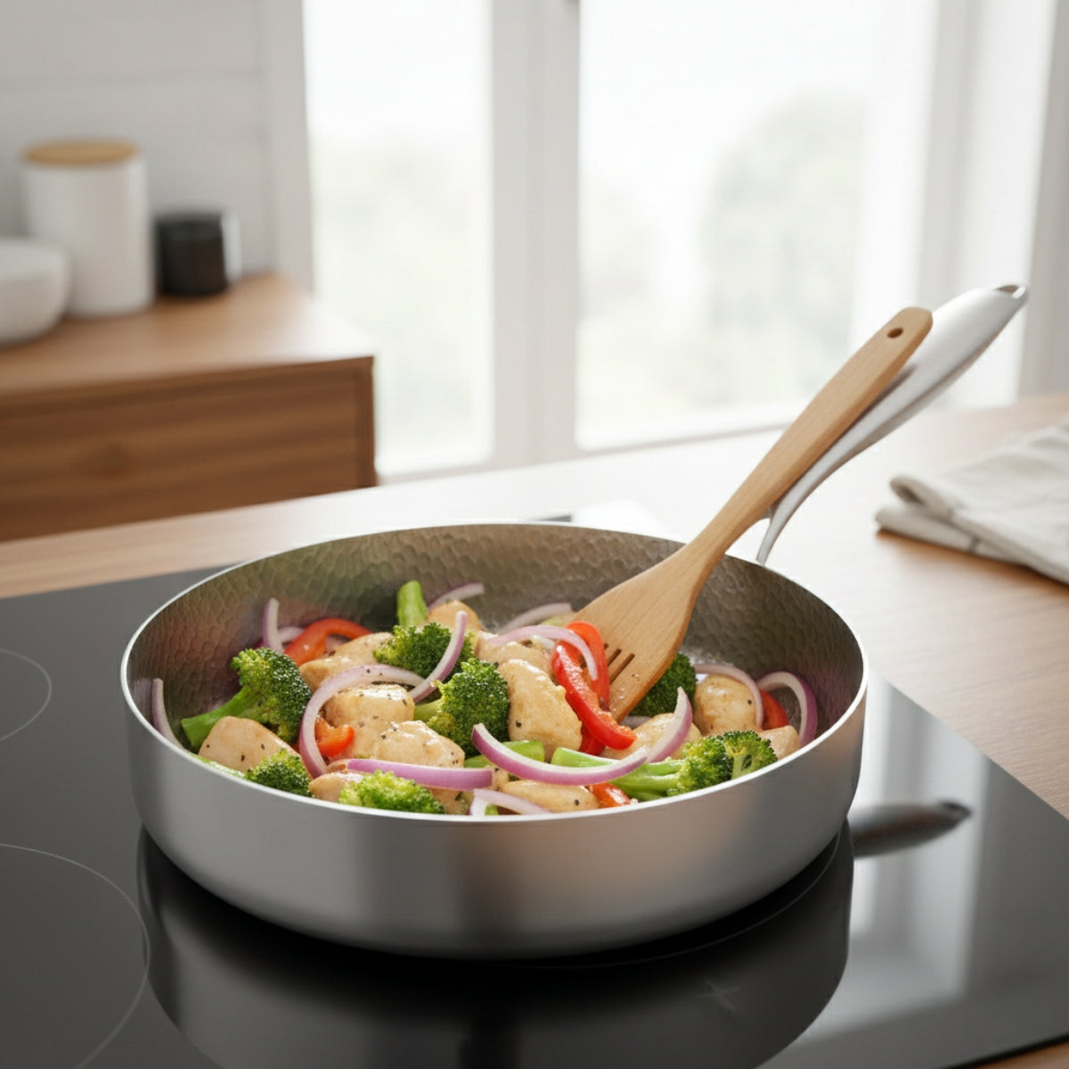 Handhamrad titanpanna med hög vägg