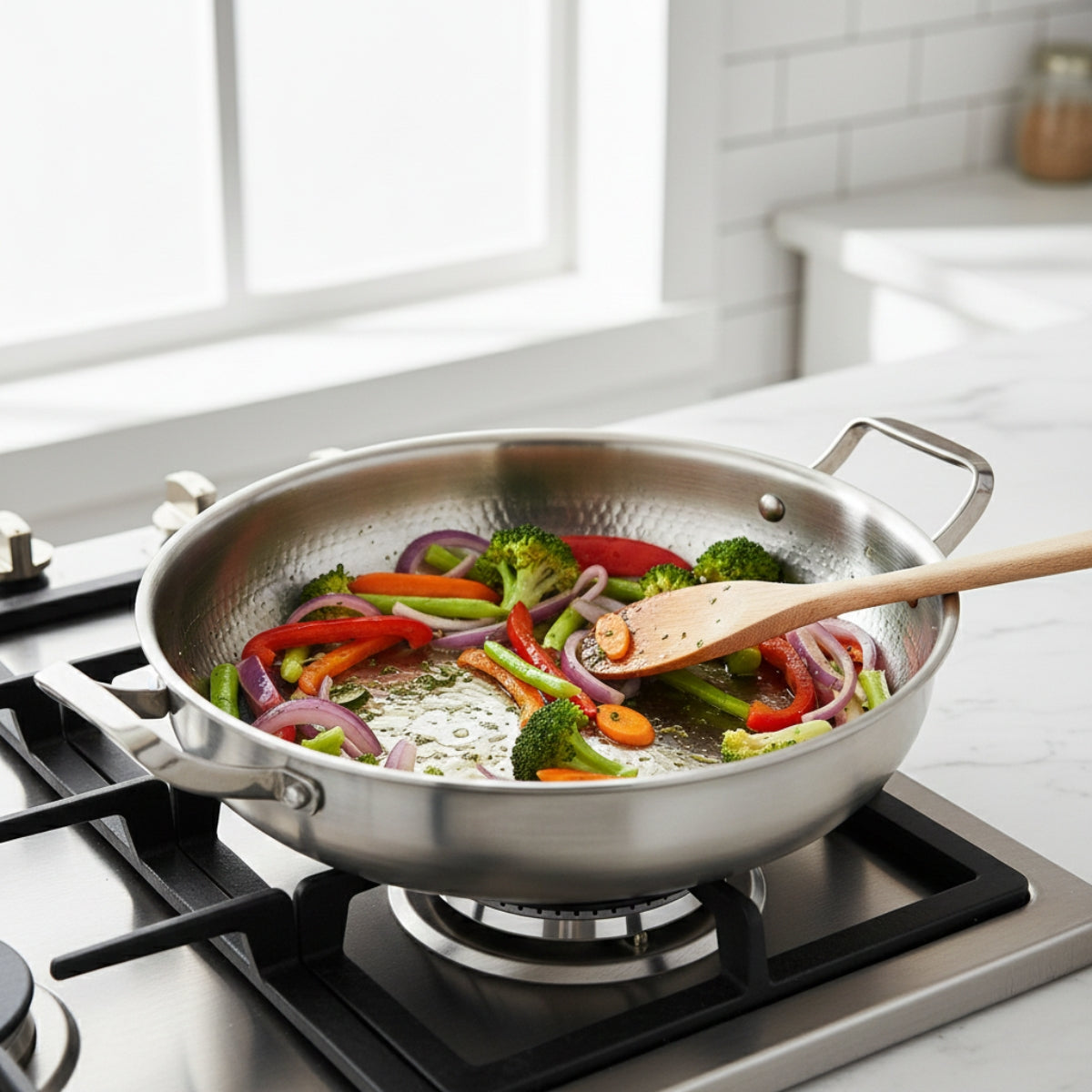 Handhamrad titanpanna med två handtag