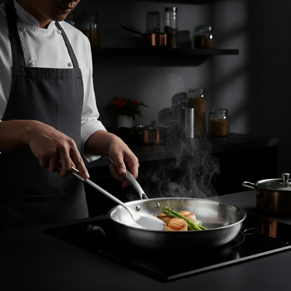 Handhamrade titanpannor i duo-set