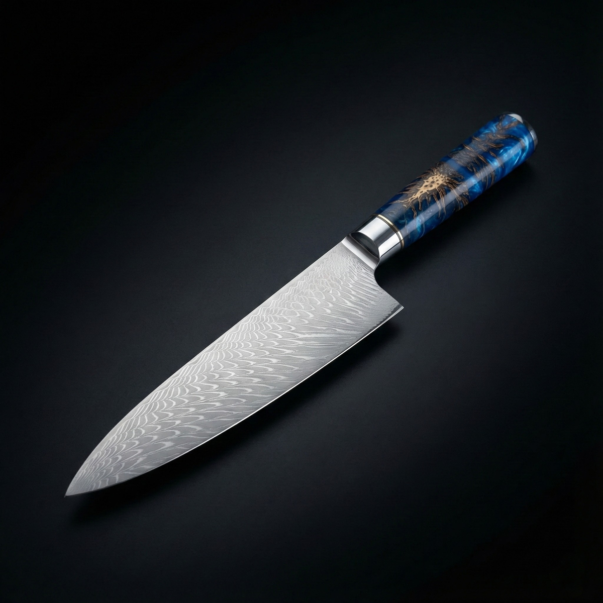 Japansk hamrad Damaskus-kockkniv – 20 cm precisionsblad