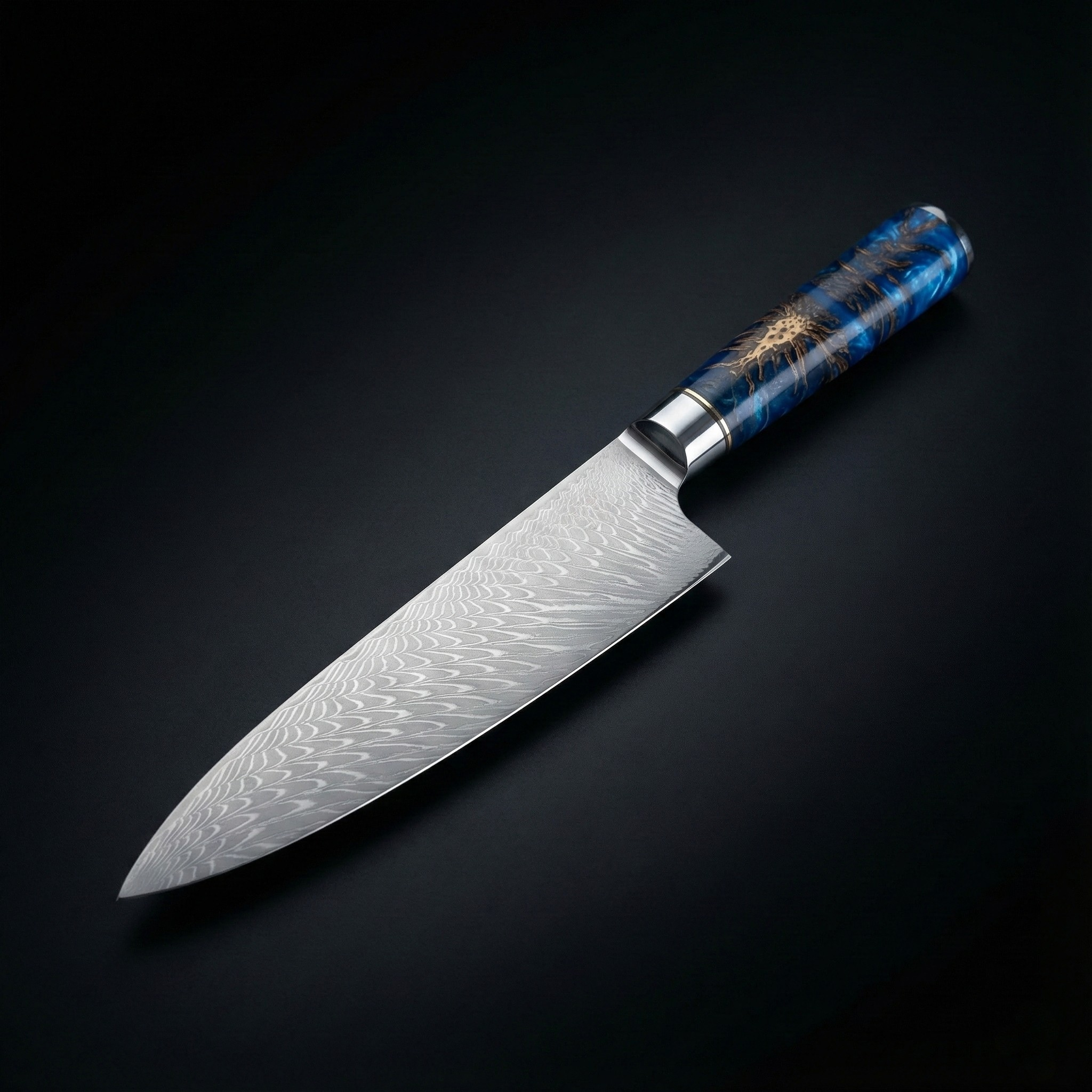Japansk hamrad Damaskus-kockkniv – 20 cm precisionsblad