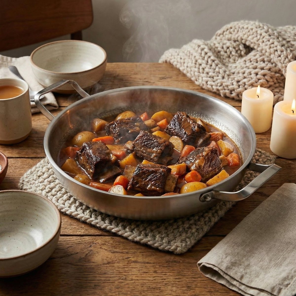 Noggrant hamrad stekpanna i titan med två handtag