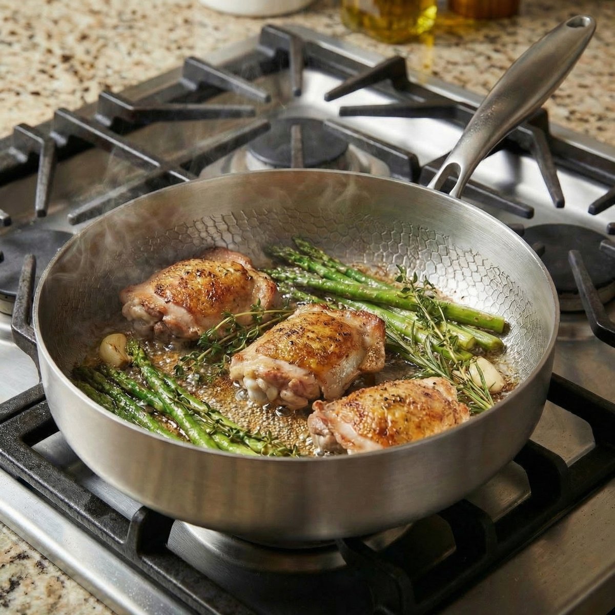 Hamrad stekpanna i titan med hög kant