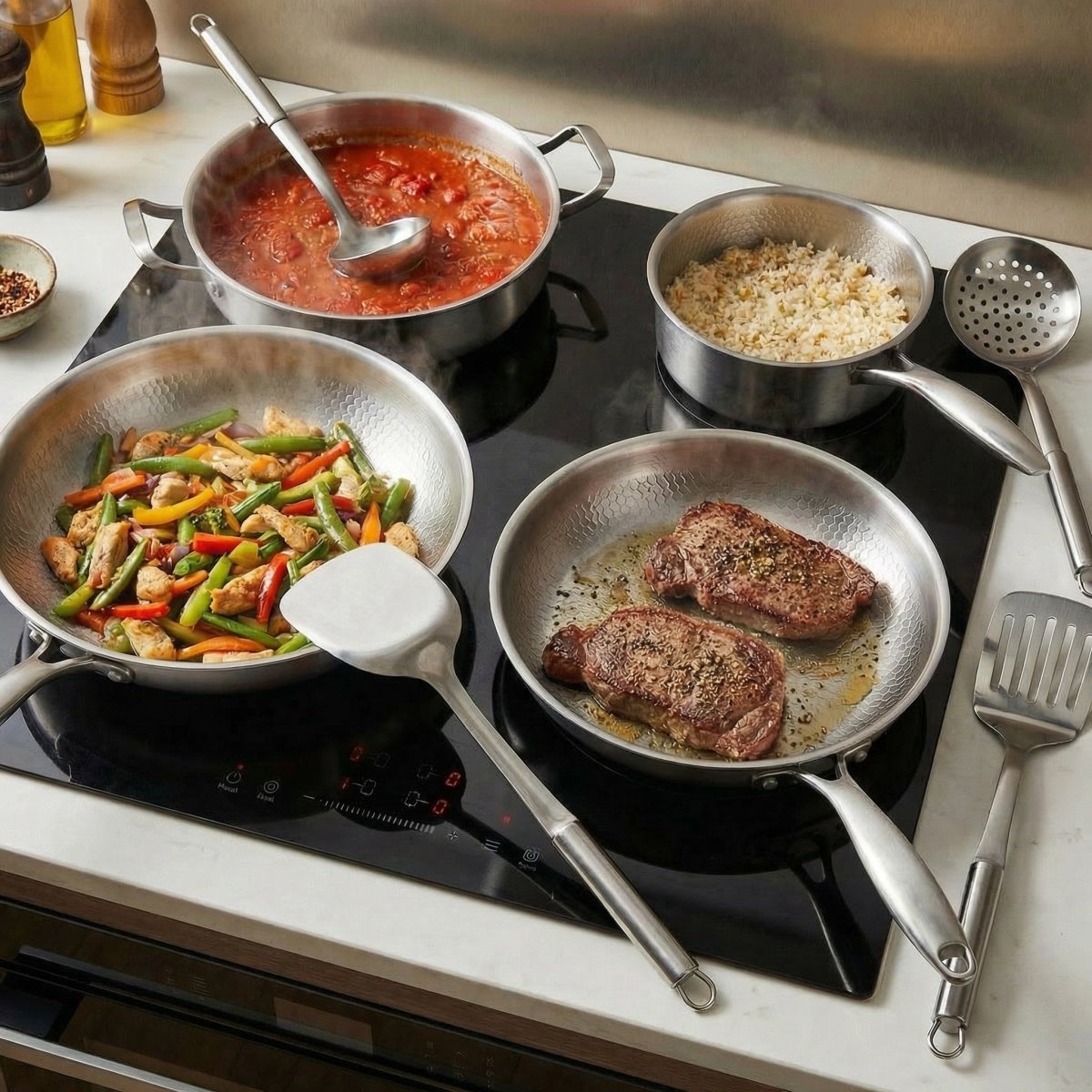 Hamrat Titan-familjeset: 4 pannor & köksredskap